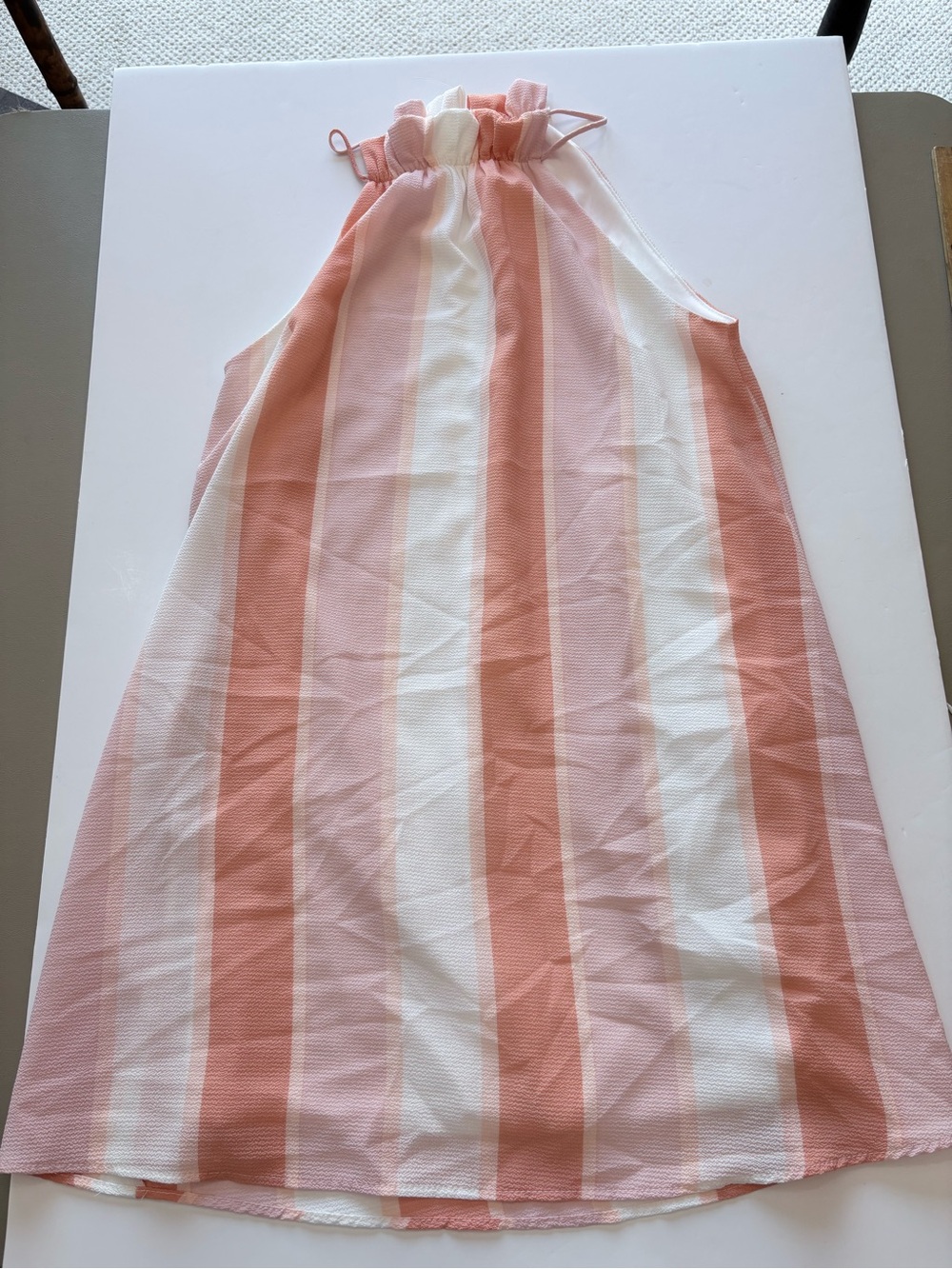 Tyche Coral and White Striped Halter dress F91